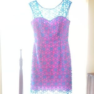 Lilly Pulitzer Blue/Pink Floral Eyelet Dress